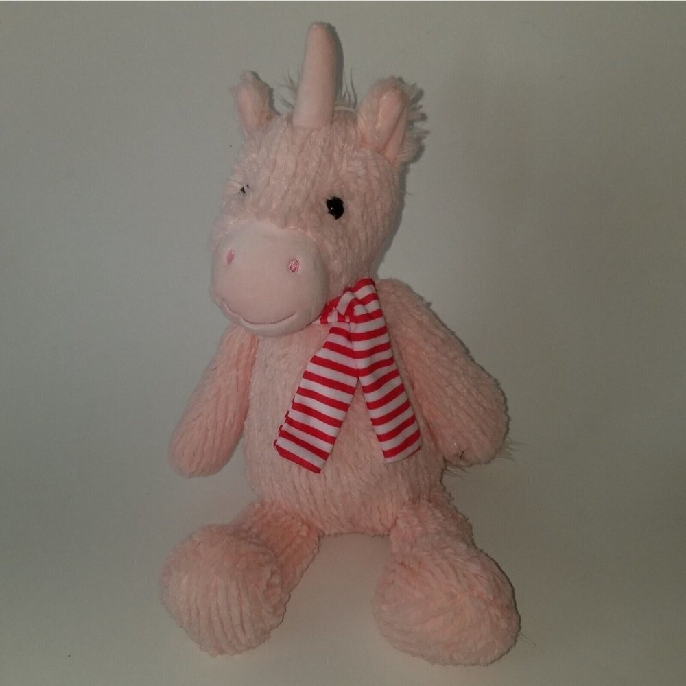 Manhattan Toy Co 2017 Pink Unicorn Plush 12" Stuffed Toy Lovey Red White Scarf